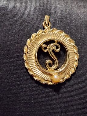 ​Vintage Schrager '58 Faux Pearl Initial "S" Pendant